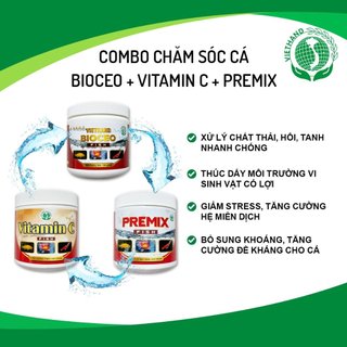 Combo 3 sản phẩm chăm sóc cá koi, cá cảnh - men vi sinh bioceo hộp 150gr, vitamin c hộp 250gr và khoáng premix hộp 250gr