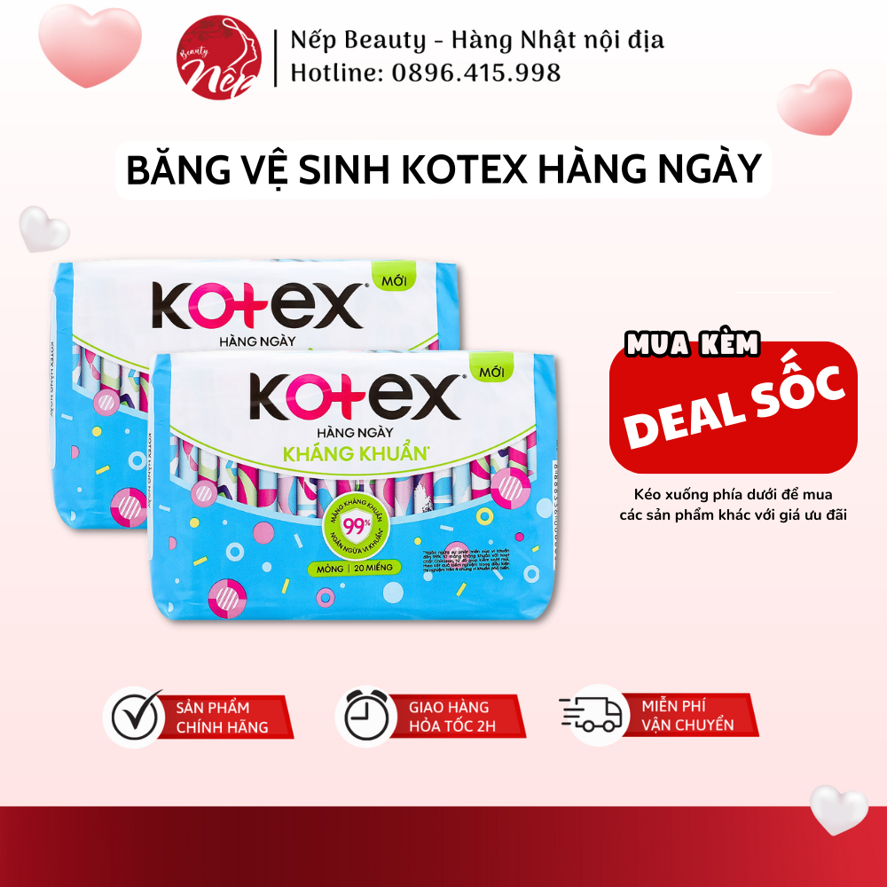 Băng vệ sinh Kotex hàng ngày 20 miếng, kháng khuẩn siêu mỏng nhẹ, hương thơm tự nhiên - Nepbeauty