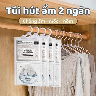 Túi hút ẩm 2 ngăn siêu hút ẩm chống mốc, nồm, ẩm có móc treo tủ quần áo, tủ giày tiện lợi