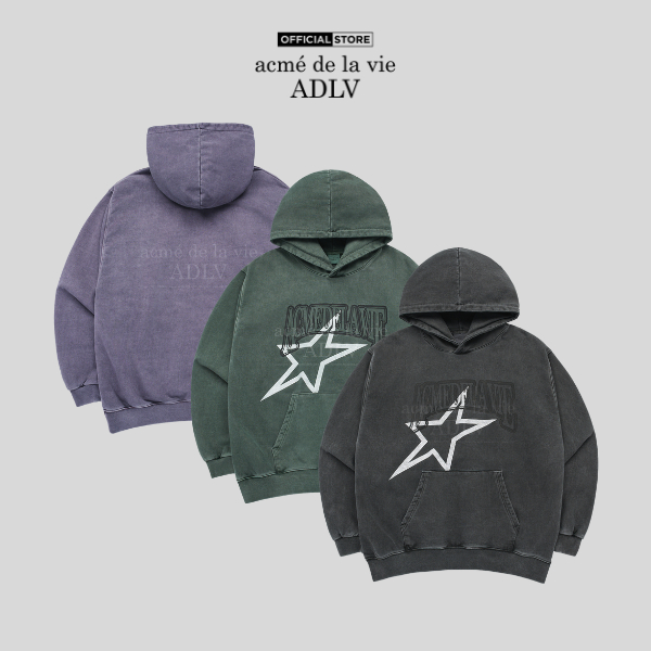 Áo Hoodie Mài ADLV Star AE Logo Pigment Dáng Oversized Màu Than chì/Xa