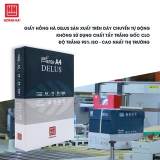 Thùng 5 ream giấy in a4 định lượng 75gsm, giấy photo hồng hà delus - 4955