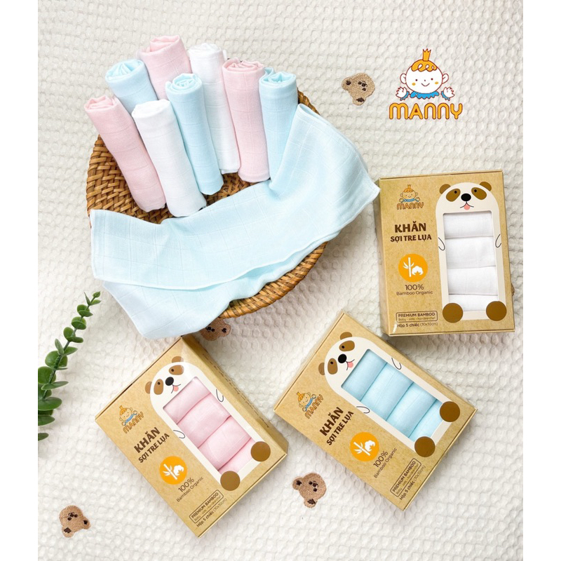 Sét 5 khăn sợi tre lụa manny kích thước 30x30cm