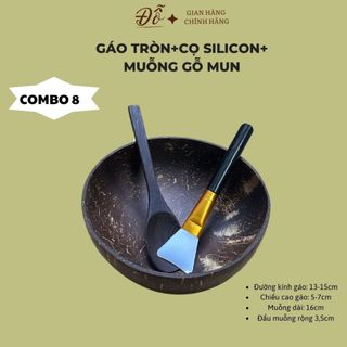 bộ trộn mặt nạ tắm trắng chén cọ gáo dừa + muỗng gỗ mun+ cọ silicon cán đen
