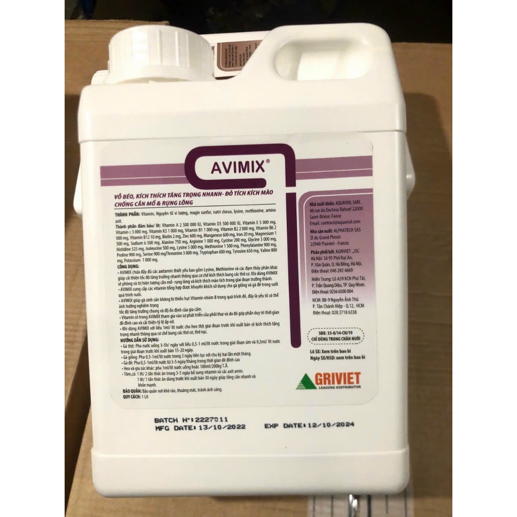 Avimix siêu vỗ béo, bổ sung vitamin cho chó, mèo, gia súc, gia cầm (1l)