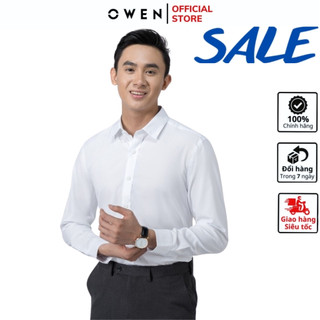 Áo sơ mi nam dài tay OWEN somi công sở vải nano cao cấp màu trắng trơn dáng ôm tà lượn không túi mềm mát chống nhăn