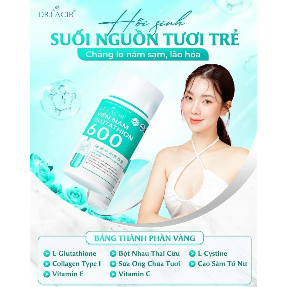 Viên Uống trắng da Glutathione 600 MẪU MỚI 2024, viên uống trắng da mờ nám, mờ thâm