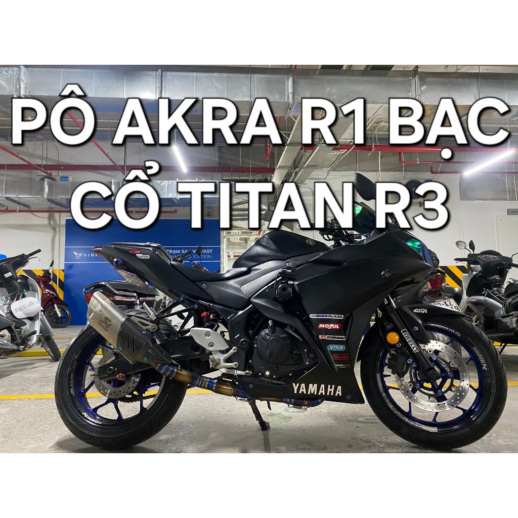 Pô Độ Akrapovic R1 Bạc Và Cổ Titan Yamaha R3