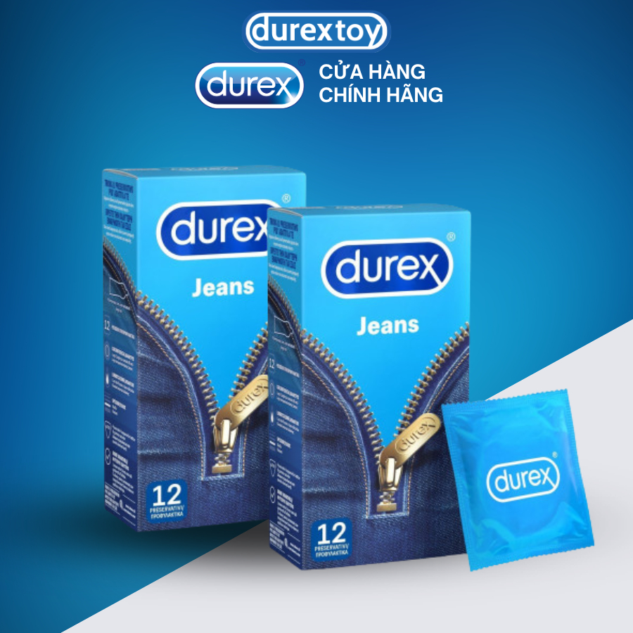 Bao cao su Durex Jeans cơ bản, bôi trơn, size 52.5mm, hộp 12 bao  - Durextoy