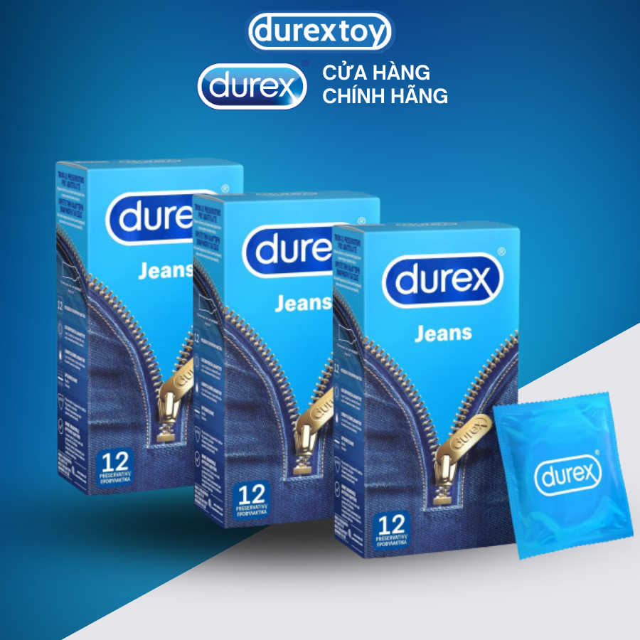 Bao cao su Durex Jeans cơ bản, bôi trơn, size 52.5mm, hộp 12 bao  - Durextoy