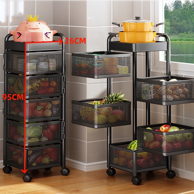 kệ xoay đa năng kệ gia vị  kệ nhà bếp rổ vuông kệ nhà bếp 3/4/5 tầng 360 Độ Có Bánh