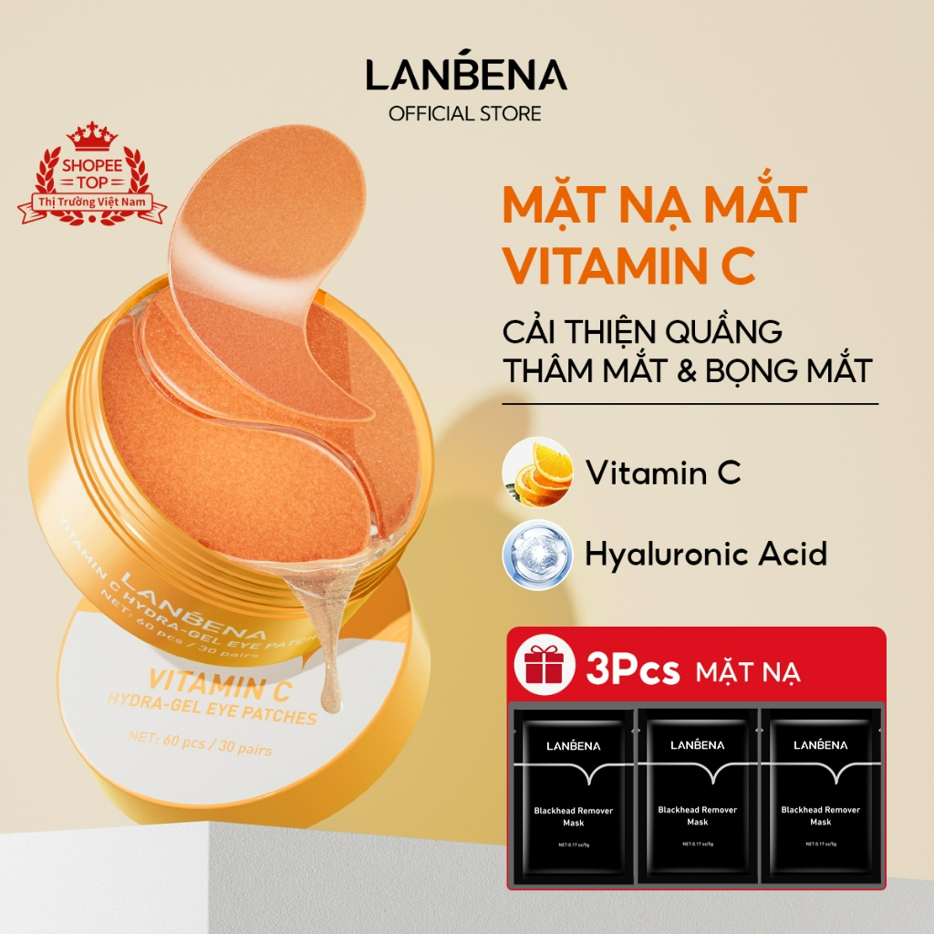 Mặt Nạ Mắt Vitamin C Lanbena Dưỡng Mắt Giảm Quầng Thâm Hộp 60 Miếng