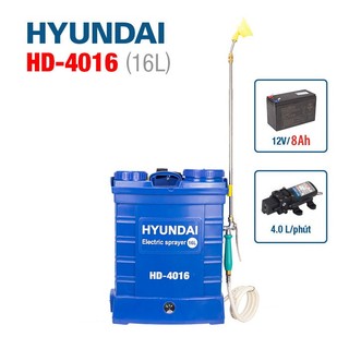 Bình phun thuốc trừ sâu bằng điện HYUNDAI HD-4016 | Dung tích 16L | Ắc quy 8AH | Áp lực phun 80PSI | Bảo hành 8 tháng