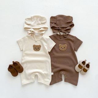 Bộ body cộc tay kèm mũ hình gấu Waffle Jasmine Baby