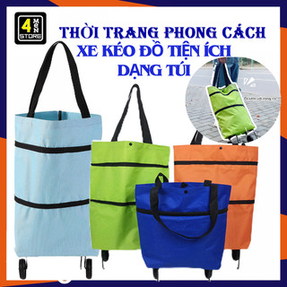 Xe kéo đi siêu thị, xe đi chợ gấp gọn dạng túi có bánh xe kéo tiện lợi siêu đẹp - túi xe đẩy di động, giỏ đi chợ đa năng