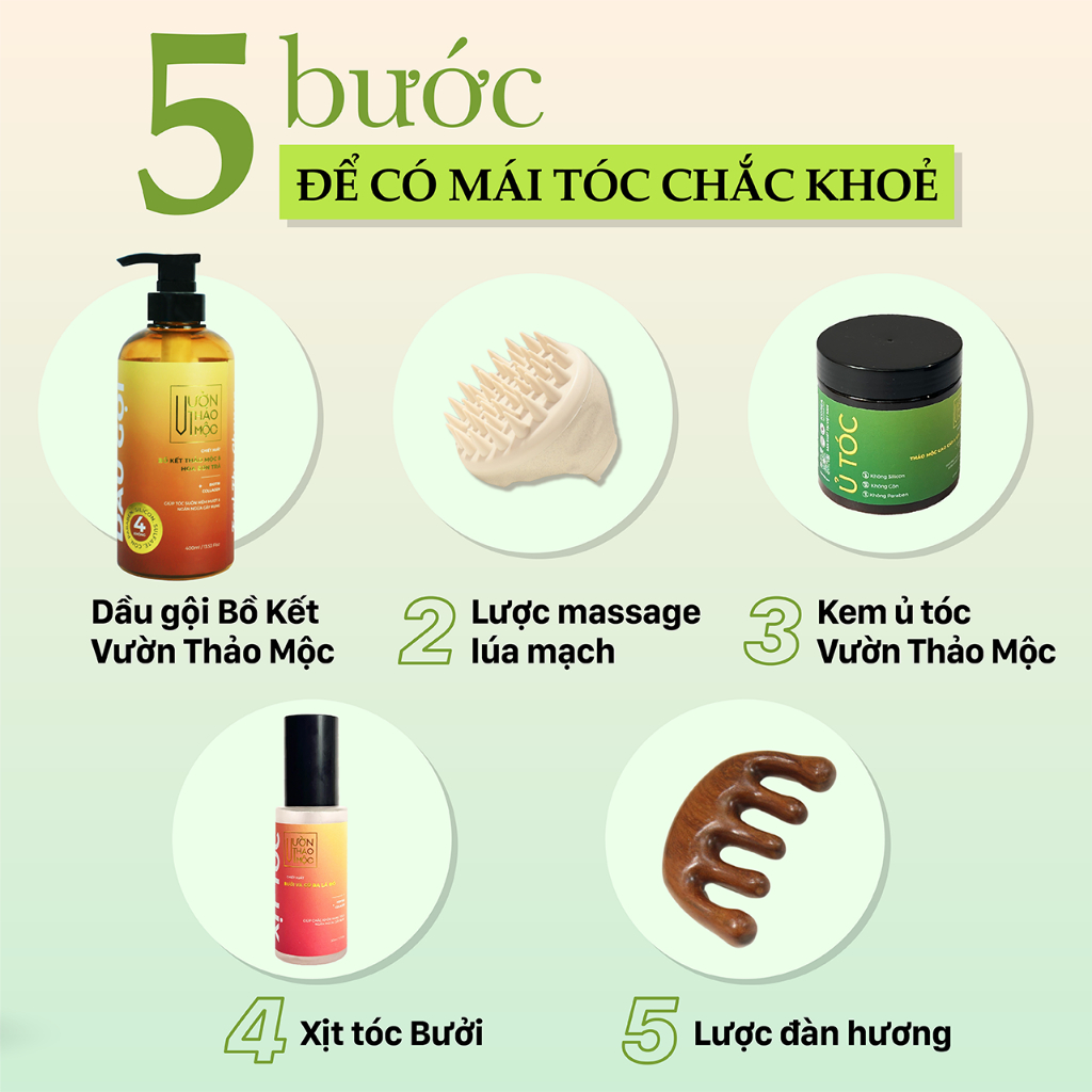 Combo cao cấp 3 sản phẩm Phục Hồi Mọc tóc Mềm Mượt Chắc Khỏe VƯỜN THẢO MỘC