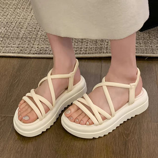 NEW GIày Sandal RC XI Quai Hậu Dây Thun Nữ Đế Bằng Cao 5cm Quai Mảnh Chéo Co Giãn Mũi Tròn hot trend mới đi chơi đi biển