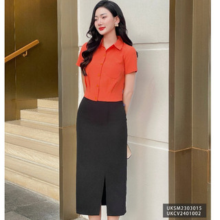 Chân váy bút chì xẻ trước UK fashion dáng dài qua gối,chất liệu mềm mịn, thiết kế công sở cao cấp UKCV2401002