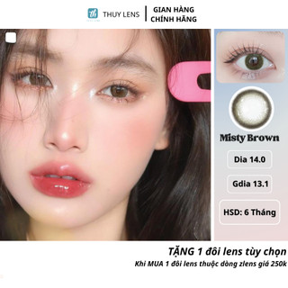 Kính áp tròng cận thúy lens cho mắt cận màu nâu tự nhiên zlens misty brown độ cận 0 - 8