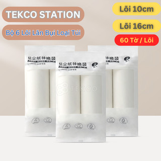 (LOẠI TÚI) 6 Cuộn Lõi Lăn Bụi Quần Áo, Lông Thú, Ga Giường TEKCO STATION - Lõi Thay Thế Cây Lăn Bụi 60 Tờ Dài 10cm, 16cm