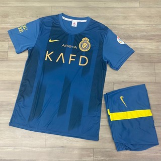 Bộ quần áo bóng đá al nassr xanh cổ vịt dk2024-flg