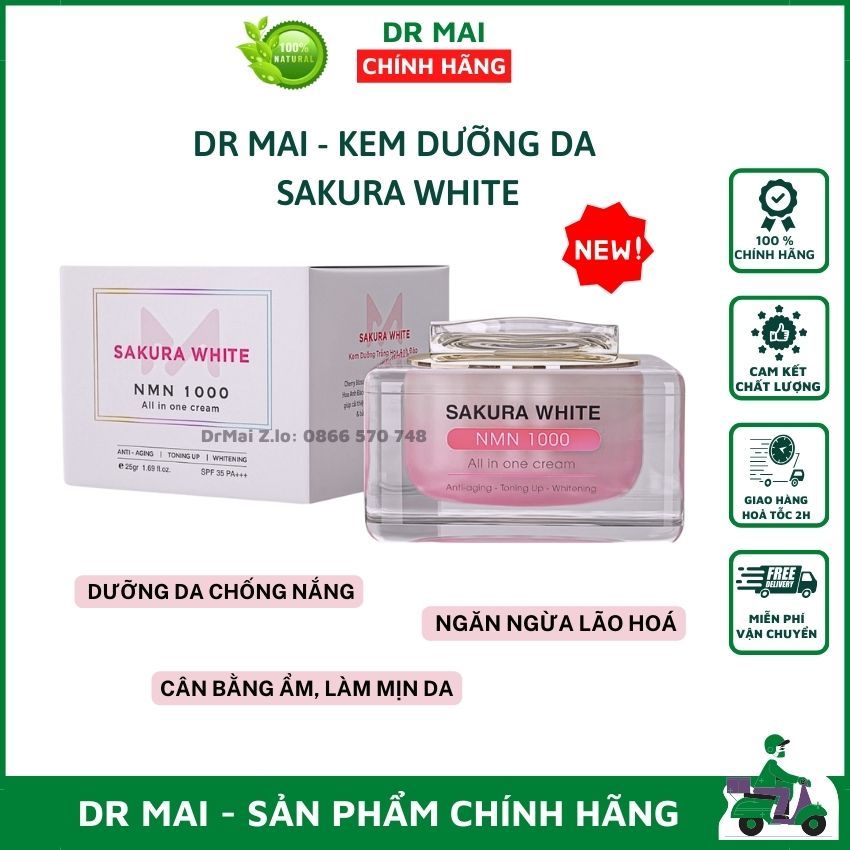 Dr Mai, Kem dưỡng trắng da chống nắng hoa anh đào Sakura White Nmn 1000,dưỡng da trắng sáng, ngăn ngừa lão hóa