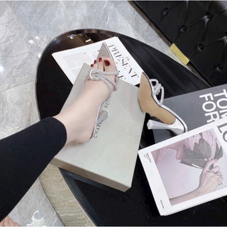 Dép nữ cao gót mũi nhọn dây kết đá 9cm sieuhot