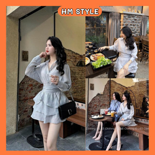 Sét áo sơ mi tơ xốp + chân váy xoè 3 tầng tặng kèm dây đai eo, set bộ đồ nữ sang chảnh dự tiệc HB945