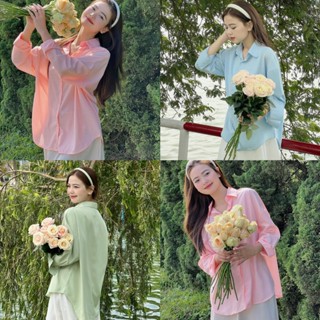 Áo sơ mi nữ tay dài Lưu Diệc Phi, áo sơ mi kiểu nữ lụa cát full 5 màu pastel mùa hè xixeoshop - A15