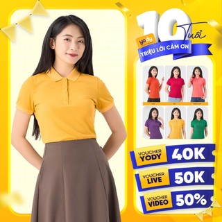 Áo thun có cổ tay ngắn polo nữ basic cafe tổ ong YODY tay ngắn co giãn và thấm hút mồ hôi APN7096