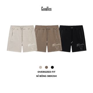 Quần short nam nữ trên gối oversize CANDLES VISION SHORT chất liệu nỉ cua 380gsm in logo chính hãng