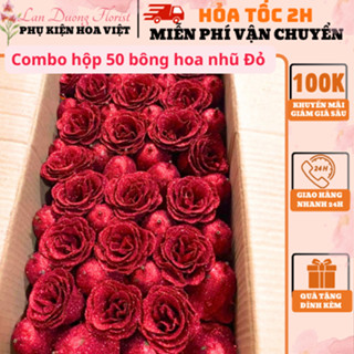 Combo 50 bông Hoa HỒNG NHŨ,hoa NHŨ KIM TUYẾN Đỏ cao cấp dùng bó hoạ