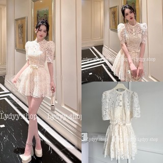 Váy đầm ren trắng, váy ren thiết kế siết eo chân váy xếp ly cao cấp dự tiệc cưới, sự kiện sang trọng, tiểu thư Hàn quốc