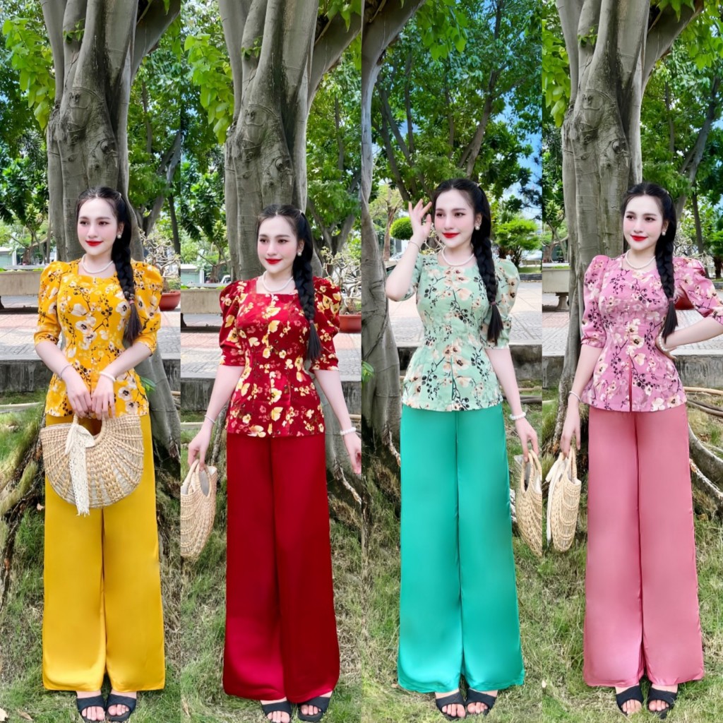 SÉT BỘ BÀ BA CỔ VUÔNG NGỌC ĐÔI HOA MỚI