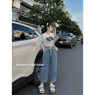 Quần jeans baggy cạp chun buộc dây