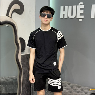 Bộ quần áo nam thom bờ râu trơn kẻ tay siêu đẹp - bộ hè nam thom râu chất cotton siêu mát phong cách boy phố