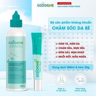 [COMBO] Dung dịch kháng khuẩn DIZIGONE 300ml và Kem DIZIGONE Nano Bạc 25g: Chăm sóc da bé hăm tã, mụn nhọt, rôm sảy
