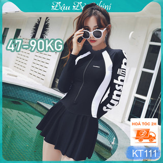 Áo tắm big size nữ dáng liền thân dài tay khóa kéo, có size lớn đến 90kg, mẫu thể thao trẻ trung, che bụng tốt | KT111