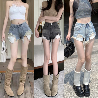 Quần Jeans Short ngắn cho nữ cạp cao mài màu RETRO xám đen,Quần đùi bò sooc rách MIAA tôn dáng mẫu mới hè 2024