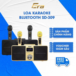 LOA KARAOKE MINI SD  SD 309 TẶNG KÈM 2 MICRO KHÔNG DÂY PIN SẠC- Era