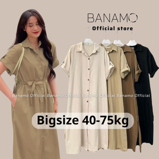 Đầm nữ Banamo Fashion váy sơ mi cổ đức dáng dài gập tay phối dây 597