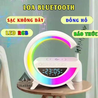  Loa Bluetooth chữ G led RGB nháy theo nhạc, đồng hồ báo thức, sạc không dây 15W, âm thạnh sống động