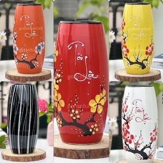 Bình cắm hoa sen decor trang trí nghệ thuật - Lọ hoa gốm sứ Bát Tràng cao cấp - Men hỏa biến, men mộc