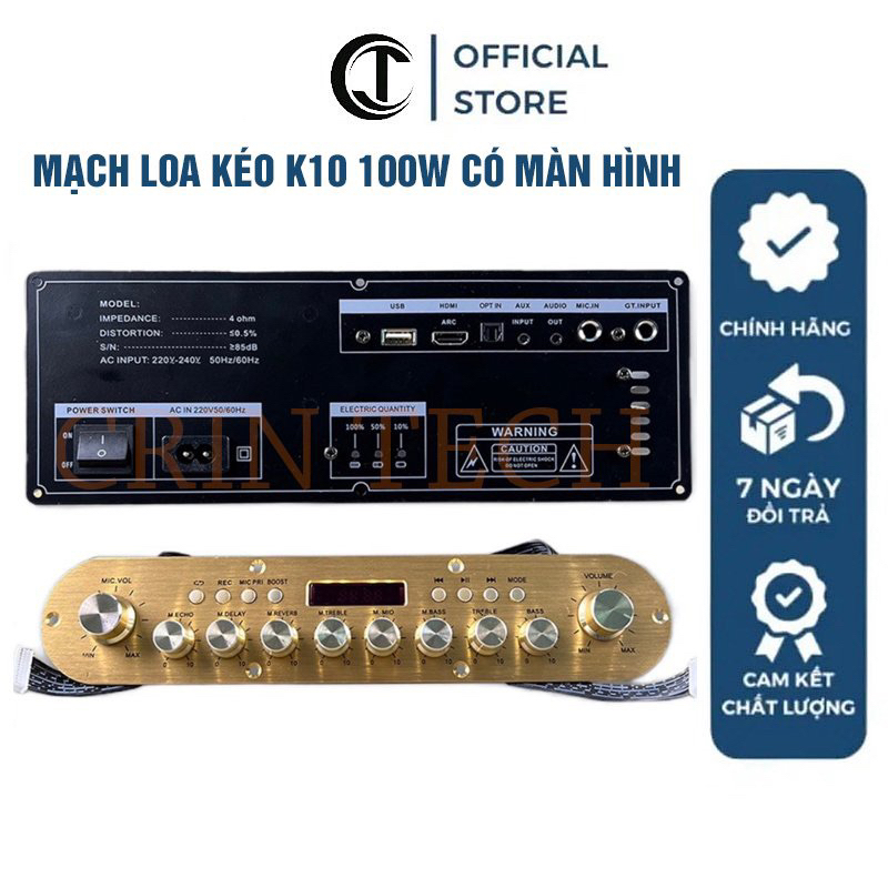 Mạch loa kéo K10 100W có màn hình, hợp kim nhôm cao cấp, có reverb