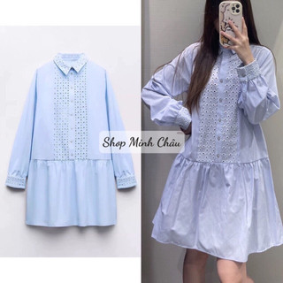 (Sẵn XS) Váy baby doll xanh da trời thêu đuôi cá Zarraa, còn XS
