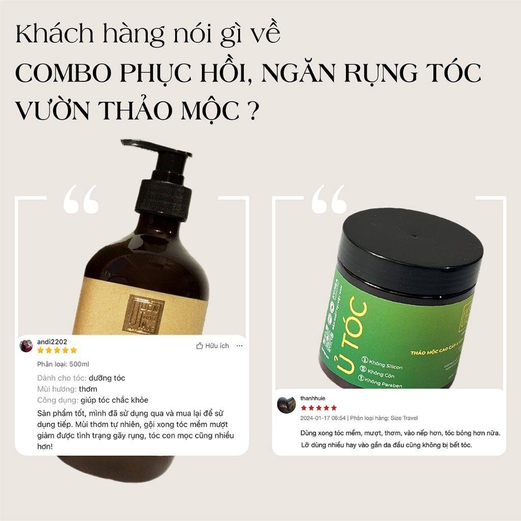 Combo cao cấp 3 sản phẩm Phục Hồi Mọc tóc Mềm Mượt Chắc Khỏe VƯỜN THẢO MỘC