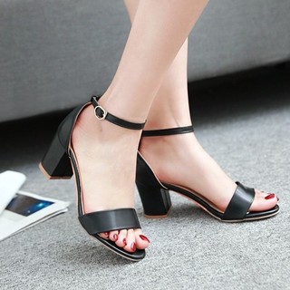 Giày sandal nữ cao gót vuông 5p-7p quai bản ngang da mềm bít gót - SD205