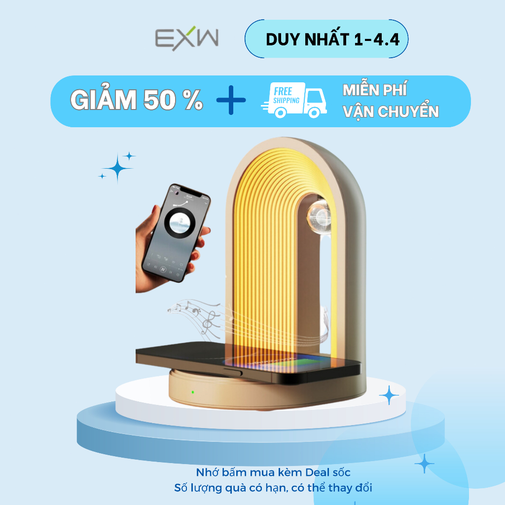 Loa Bluetooth 5.2 Tích Hợp Sạc Không Dây 15W, Loa Bluetooth vừa Nghe nhạc, Sạc Điện Thoại có Đèn Led tích hợp Tiện Lợi