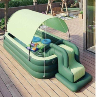 [Hàng Loại 1] Bể Bơi Phao Cầu Trượt Có Mái Che Dày Dặn, Bền Bỉ, Đáy Chống Trượt An Toàn Cho Bé, Tặng Bơm Điện