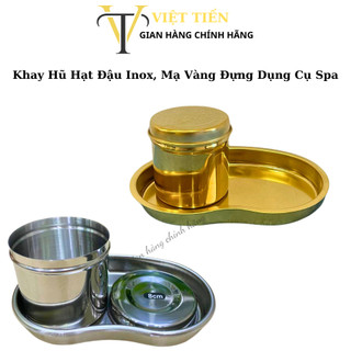 Bộ Khay Hũ Inox Mạ Vàng Đựng Bông Cồn Dụng Cụ Spa | Khay Inox Hạt Đậu Dùng Trong Y Tế, Spa, Phun Xăm