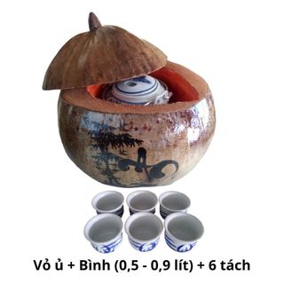 Bình trà bằng dừa khắc chữ An, Bình trà 0,4 - 0,9 lít, Sản phẩm mỹ nghệ sản xuất tại Bến Tre